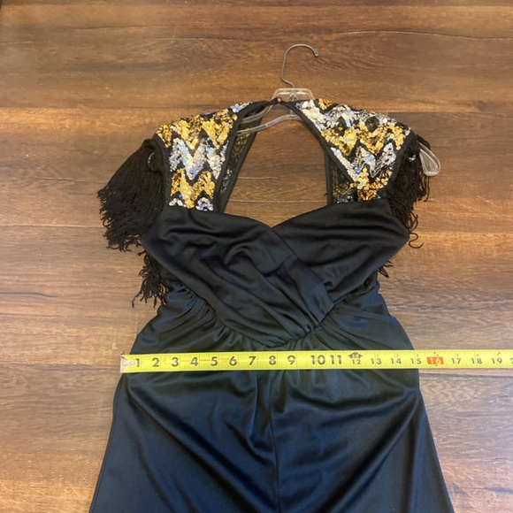 Vintage Black Gold Silver sequin fringe JUMPSUIT ROMPER pantsuit Party NYE - Picture 11 of 14